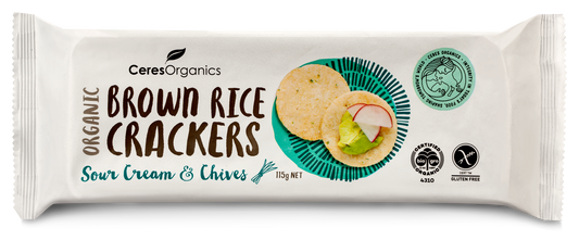 Organic Brown Rice Crackers, Sour Cream & Chives - 115g