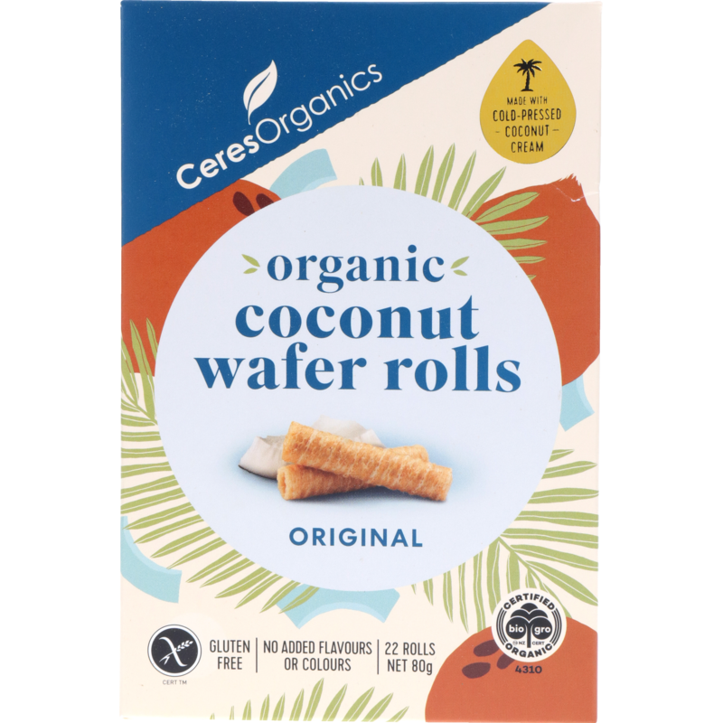 Organic Coconut Wafer Rolls, Original - 80g