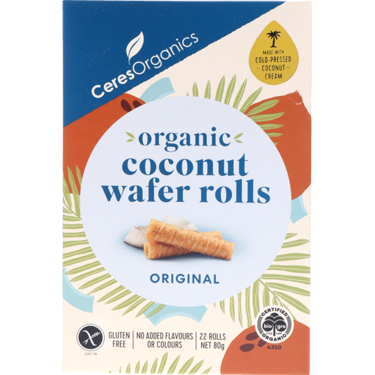 Organic Coconut Wafer Rolls, Original - 80g