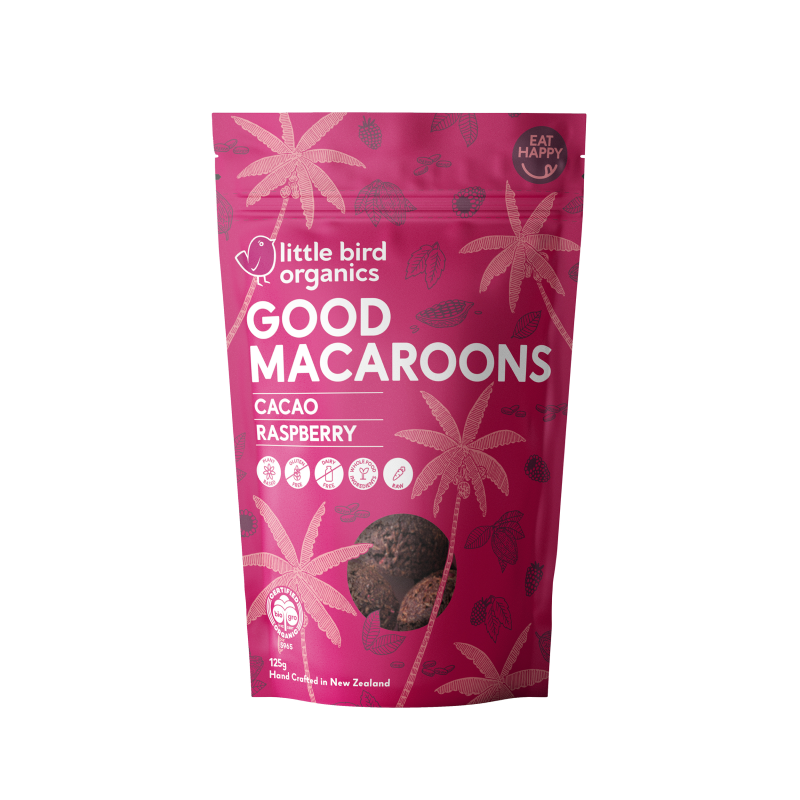 Little Bird Organics Good Macaroons - Cacao + Raspberry - 125g