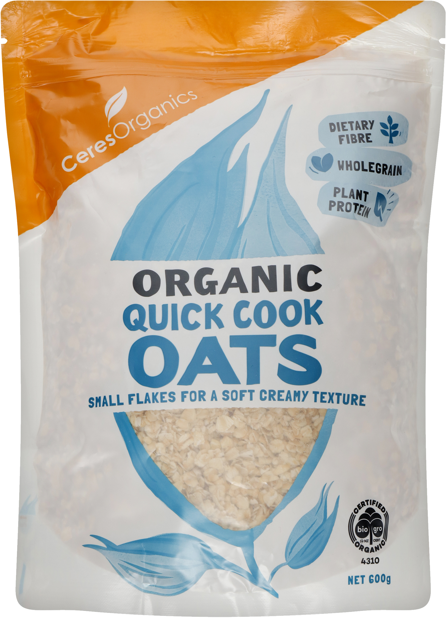 Organic Rolled Oats, Wholegrain Quick Cooking - 600g