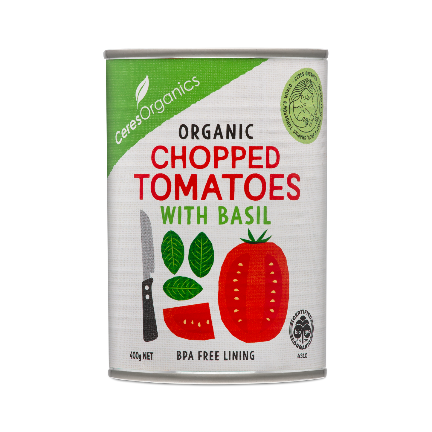 Organic Tomatoes, Chopped with Basil - 400g