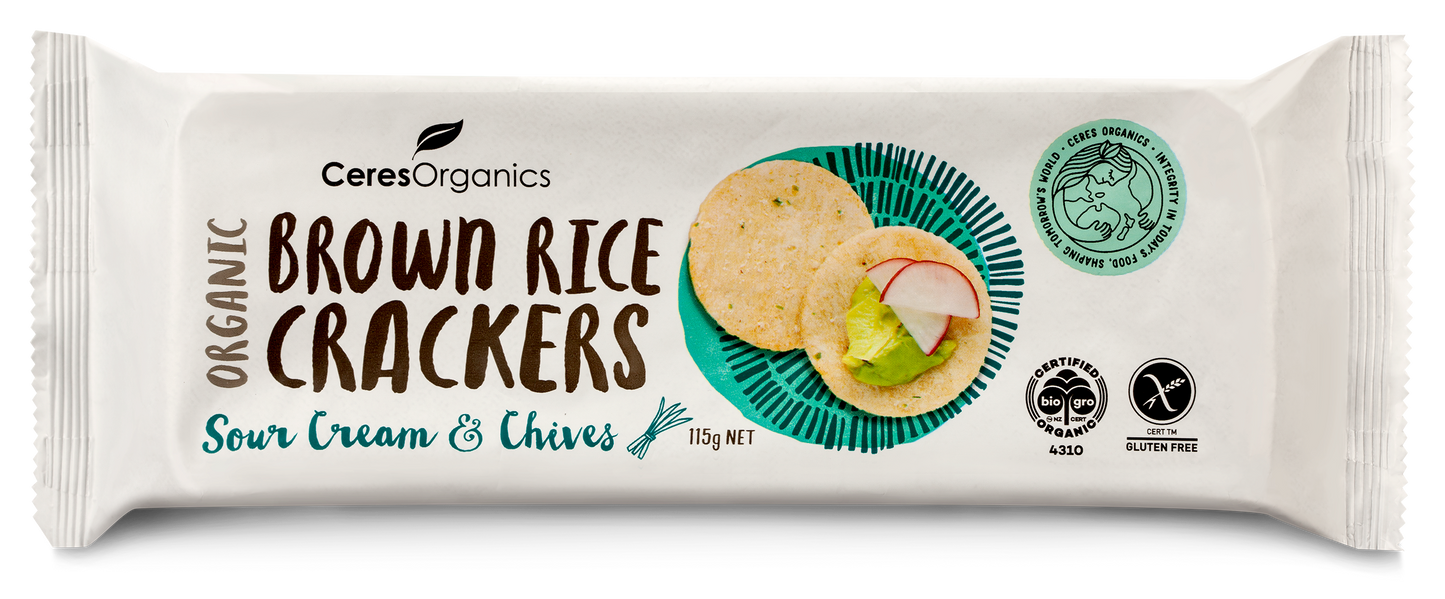 Organic Brown Rice Crackers, Sour Cream & Chives - 115g