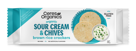Organic Brown Rice Crackers, Sour Cream & Chives - 115g