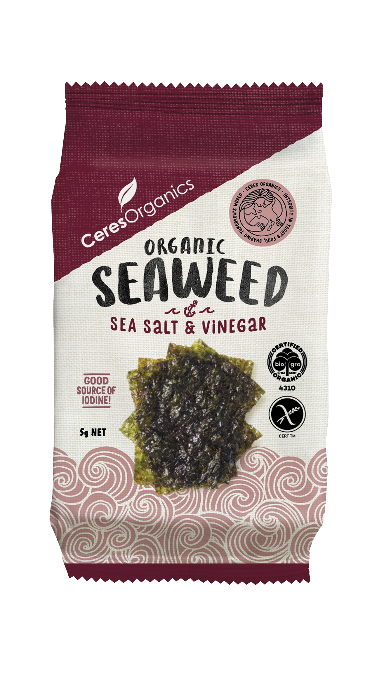 Organic Roasted Seaweed, Salt & Vinegar Nori Snack - 5g