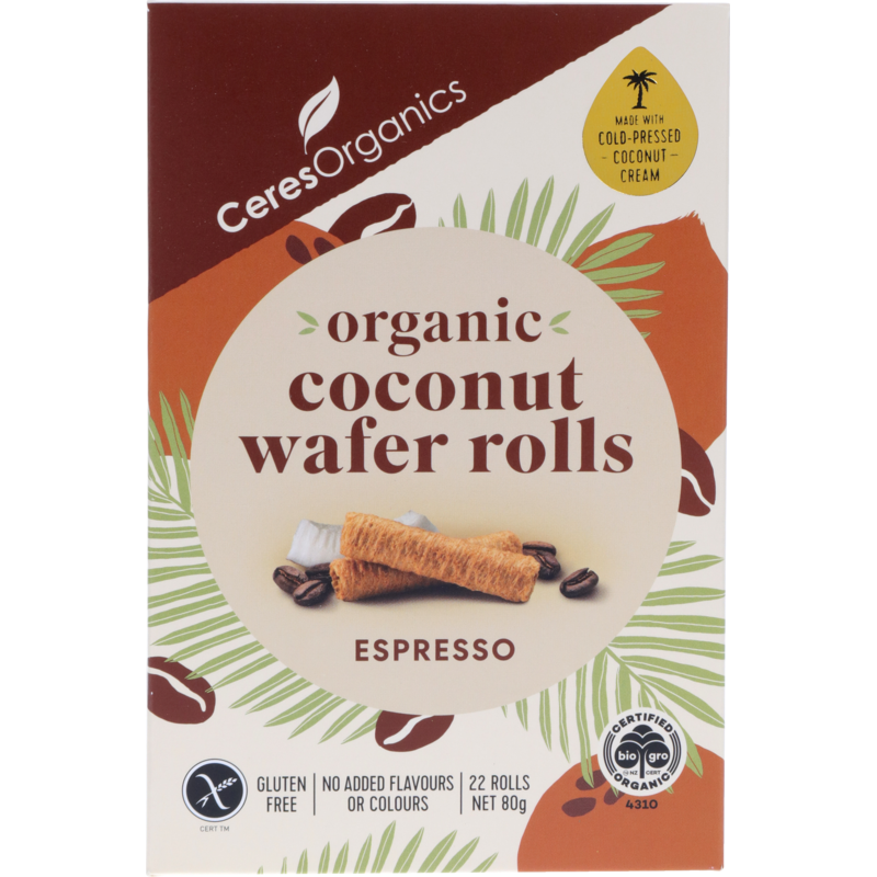 Organic Coconut Wafer Rolls, Espresso - 80g
