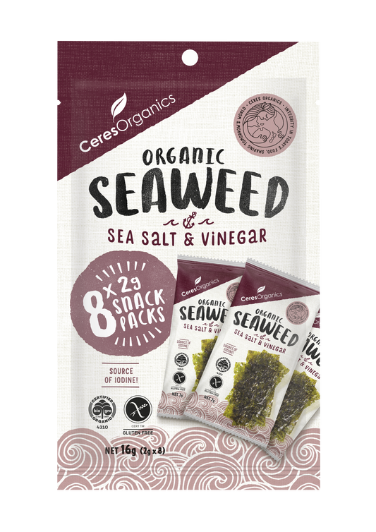 Organic Roasted Seaweed Multipack, Salt & Vinegar Snack, 8x2g - 8 x 2g