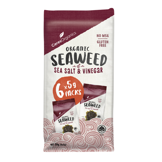 Organic Roasted Seaweed Multipack, Salt & Vinegar Snack - 6 x 5g