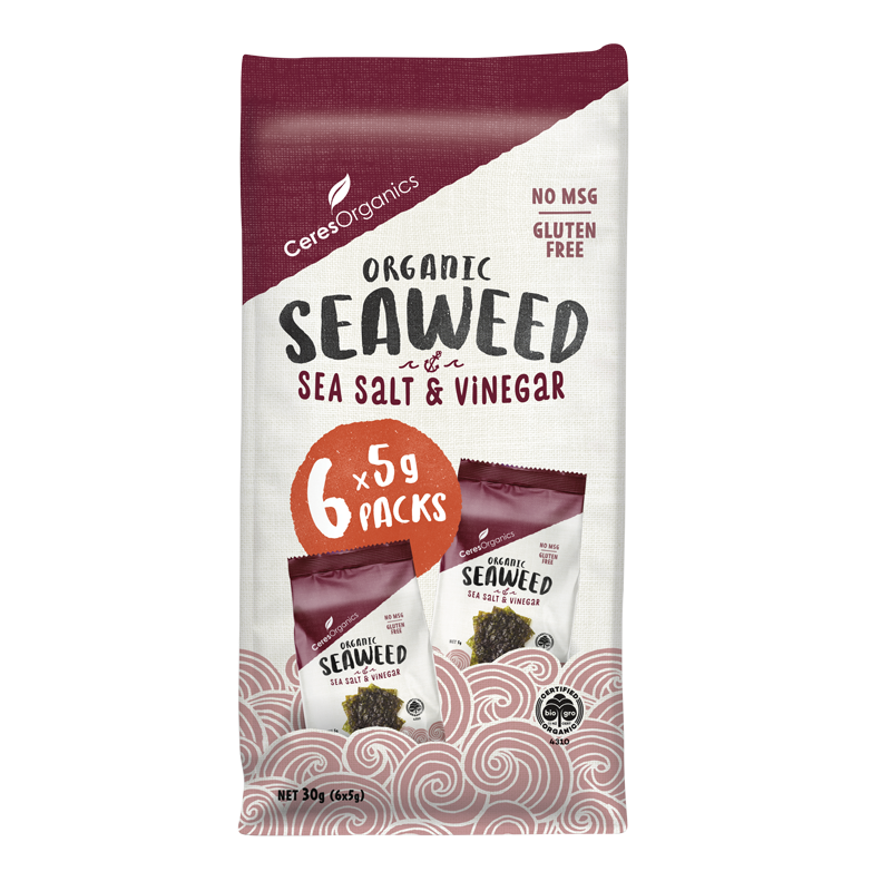 Organic Roasted Seaweed Multipack, Salt & Vinegar Snack - 6 x 5g