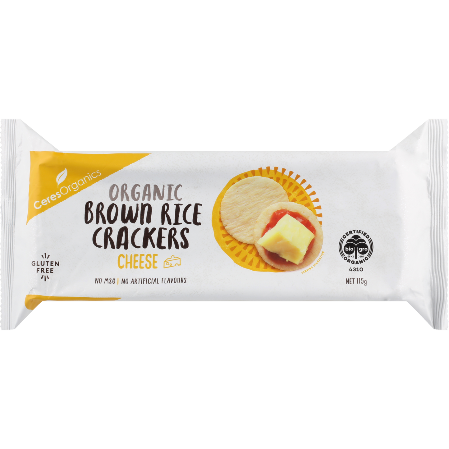Organic Brown Rice Crackers, Cheese - 115g - 115g