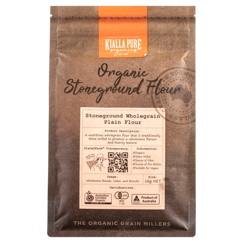 Kialla Pure Organic Stoneground Wholegrain Plain Flour - 1Kg