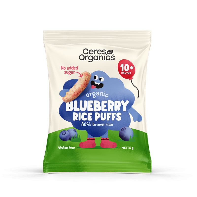 Organic Brown Rice Puffs, Blueberry - 15 g