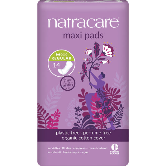 Natracare Regular Maxi Pads 14s - NEW IMPROVED DESIGN! - 14pk